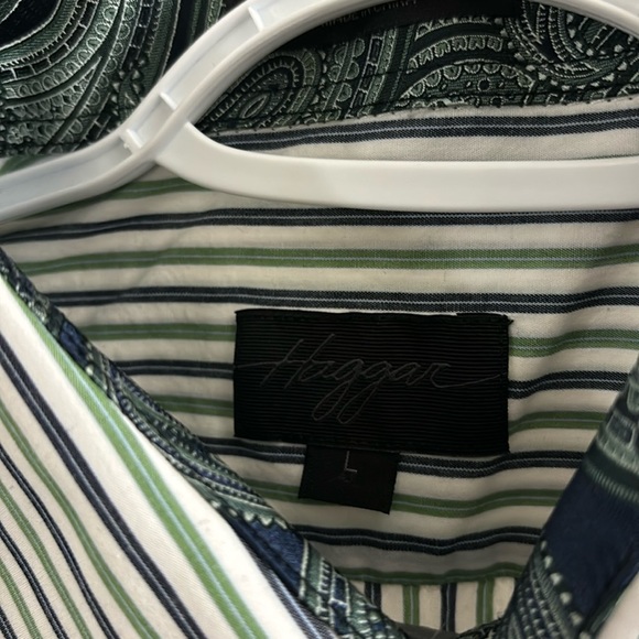 Hagger Dress Shirt White with Green and Blue Strips Size Large - Picture 2 of 3